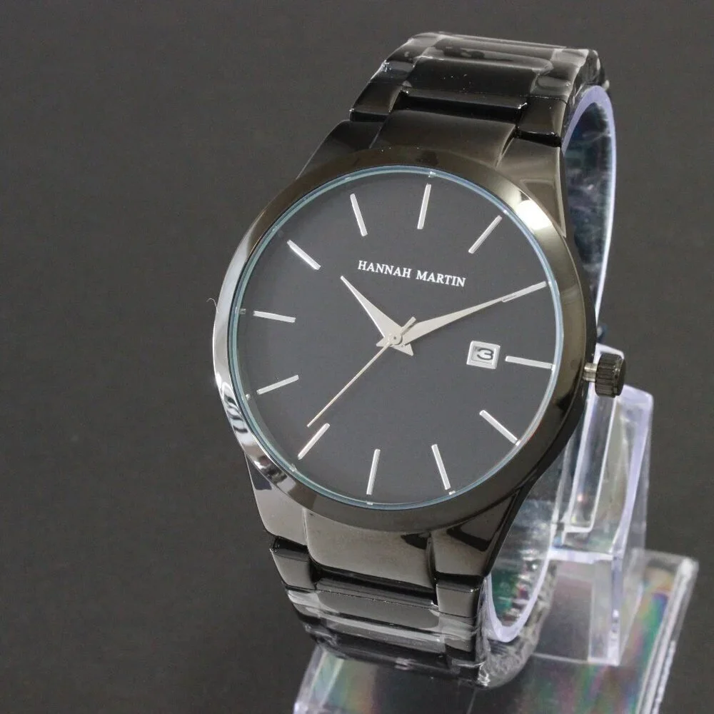Men's Sports Watch Raised Indices Integrated Bracelet Black Quartz 40mm